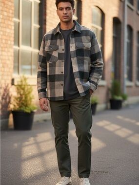 Men's Plaid jacket  - Tan, cream & Black Checkered